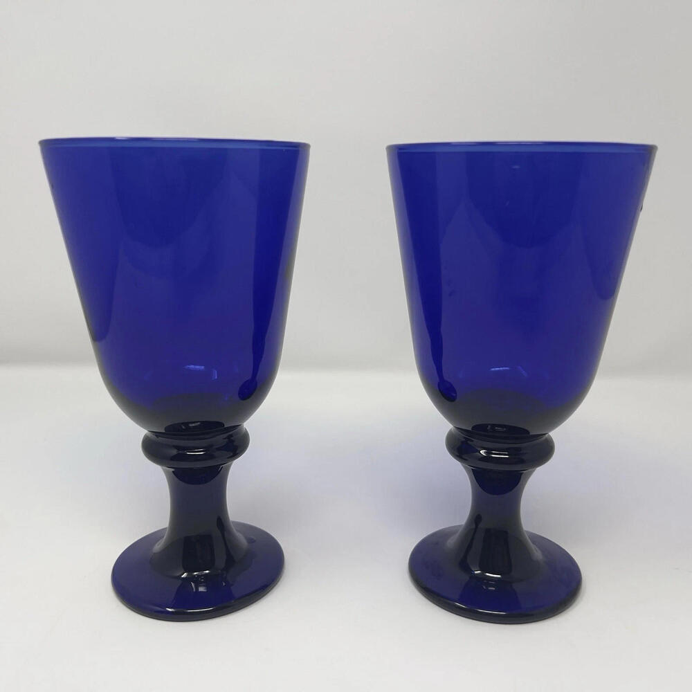 Set of 2 Libbey Cobalt Blue Glasses Goblets - 7" Tall